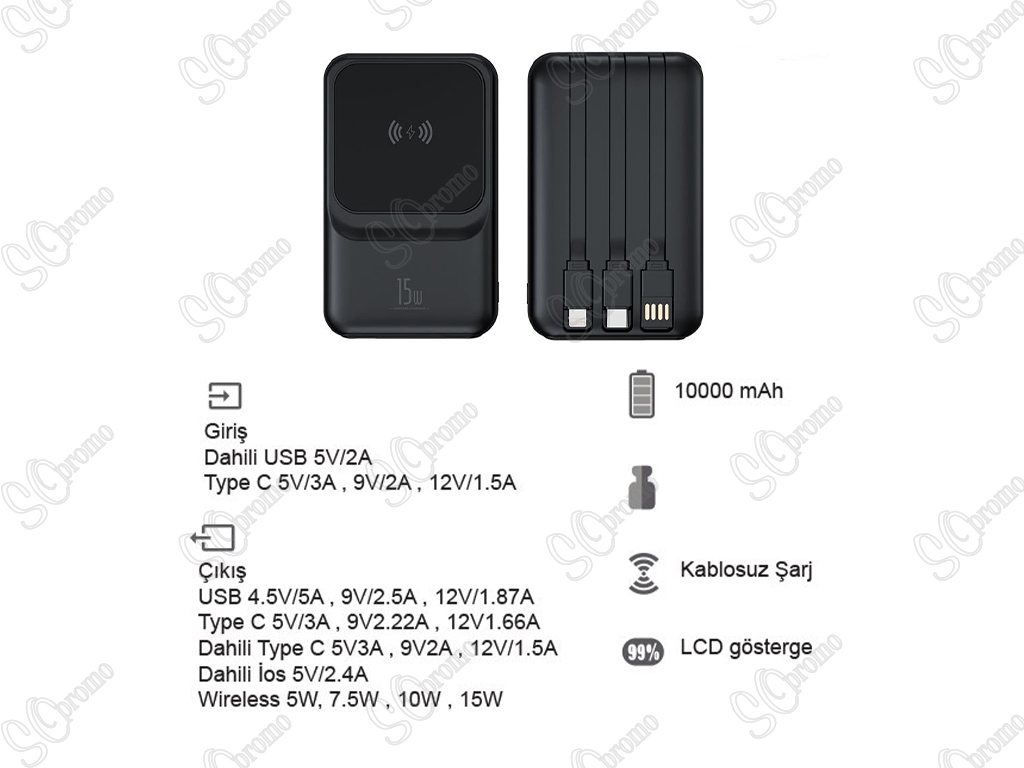 10000 mAh Magsafe 22.5W Hızlı Sarjlı 15W Hızlı Wireless Powerbank